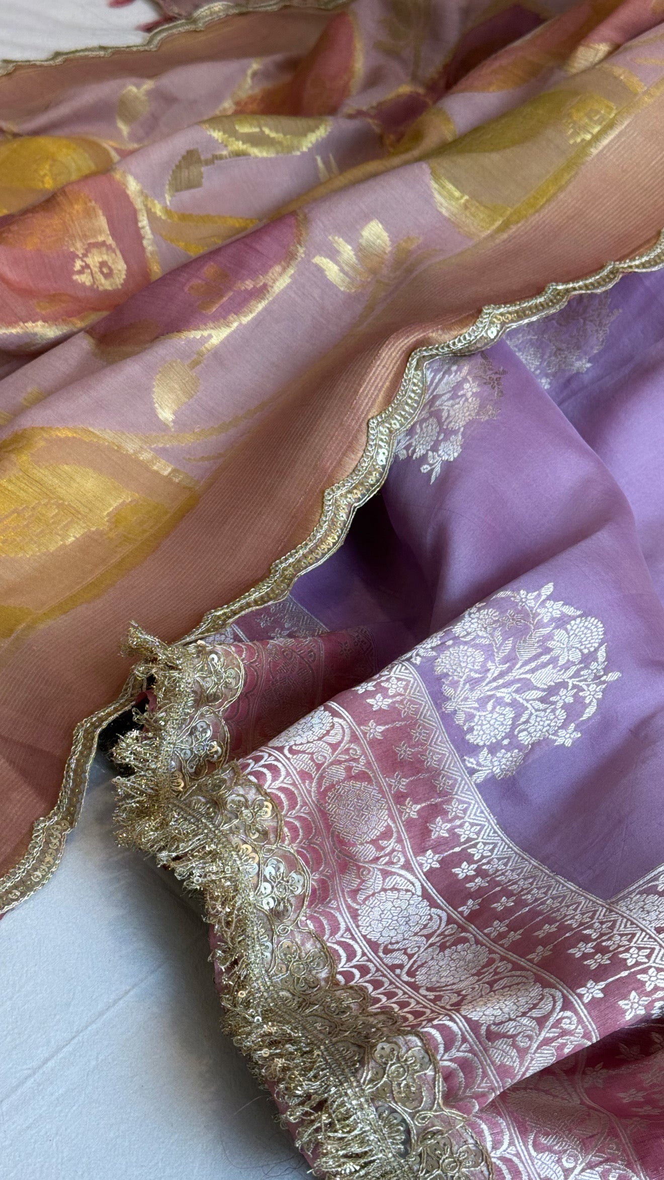 Kora silk dye contrast border saree kadhwa saree with moonga silk duppata